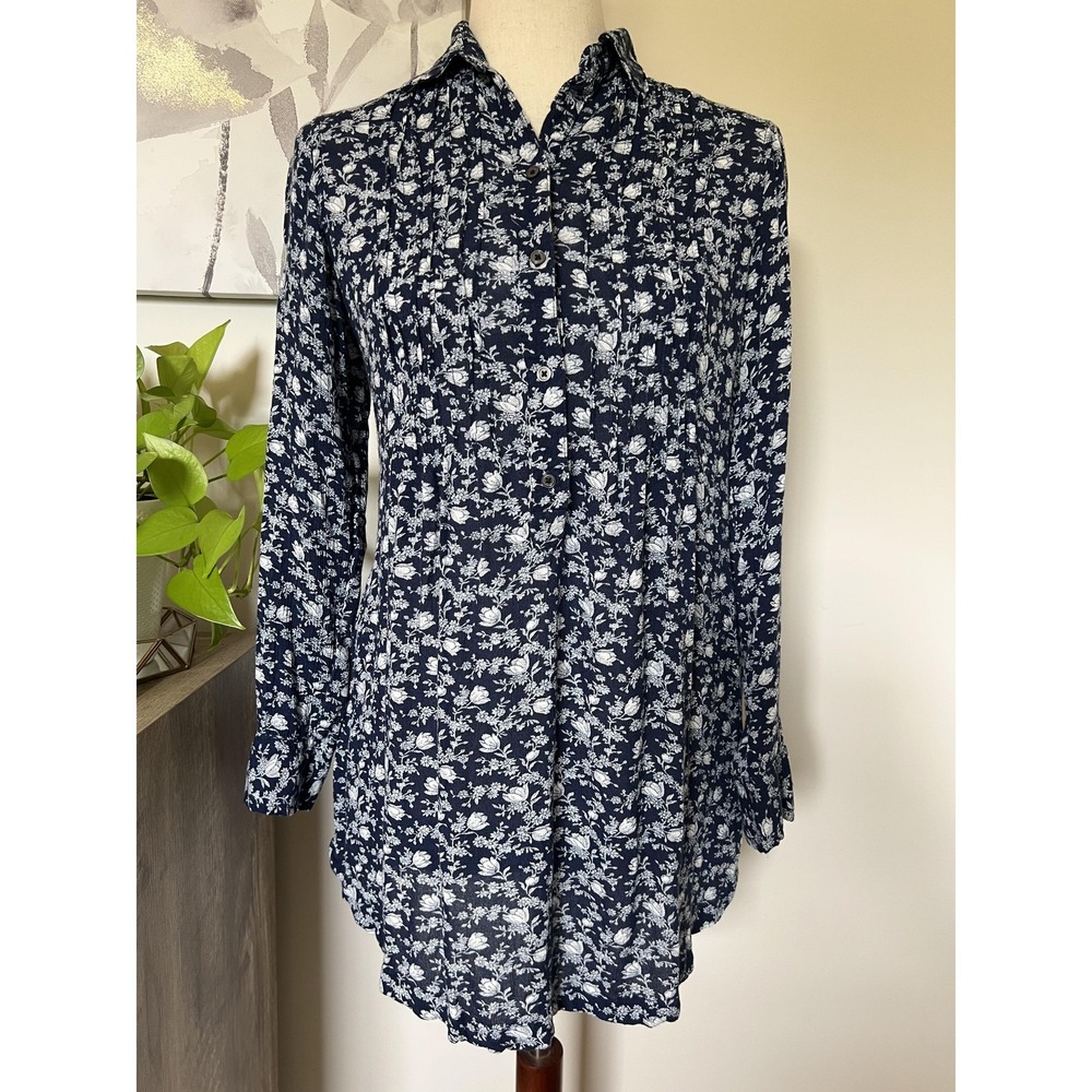 Denim & Supply Ralph‎ Lauren Top Womens XS Blue Floral Tunic Boho Cottagecore